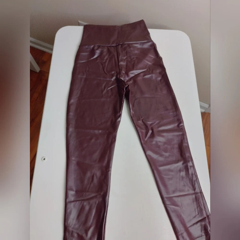 Hemish USA Faux Leather Leggings Burgundy | High Waist Stretch Pants S–3X